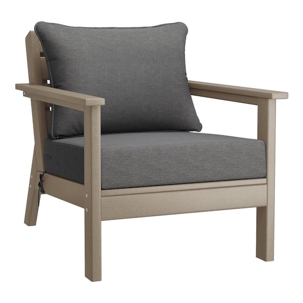 Westin Outdoor Birchwood Outdoor Patio Deep Seating HDPE Plastic Lounge Chair in Weathered Wood with Grey Cushions