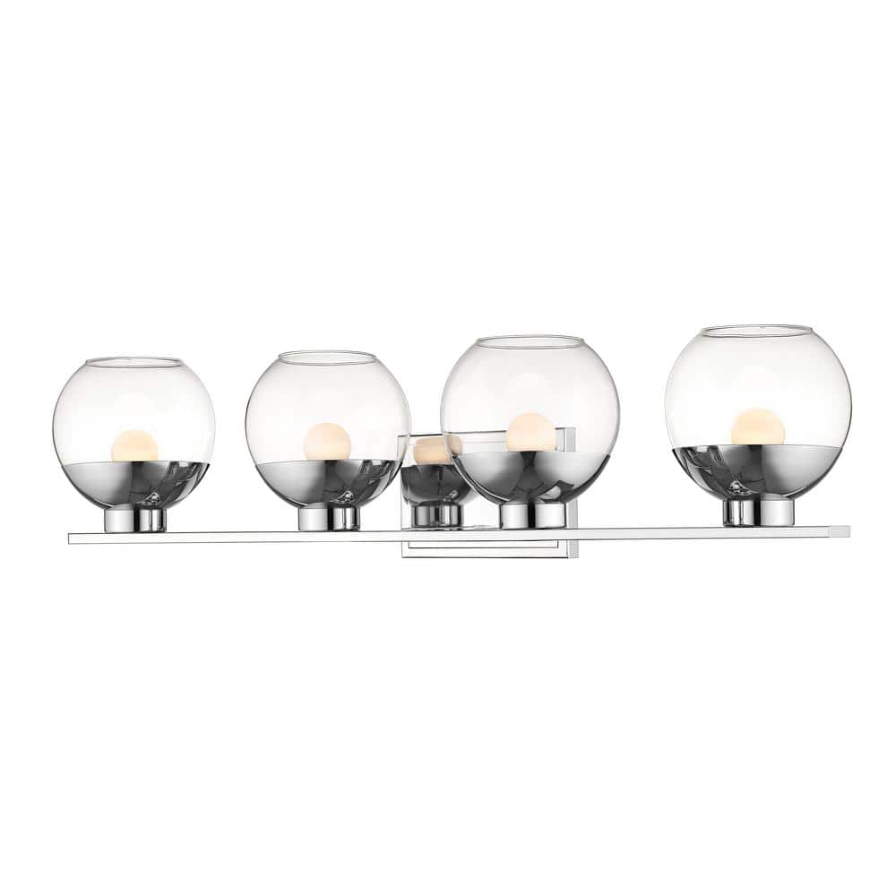 Osono 33.2 in. 4-Light Chrome Integrated LED Shaded Vanity Light with Clear