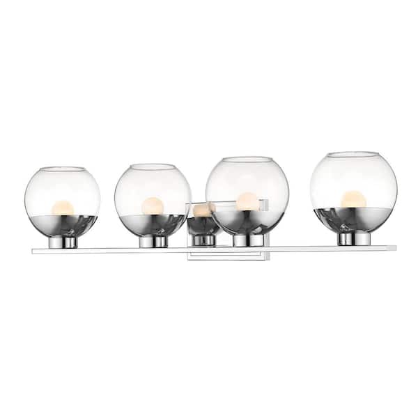 Unbranded Osono 33.2 in. 4-Light Chrome Integrated LED Shaded Vanity Light with Clear Glass Shade
