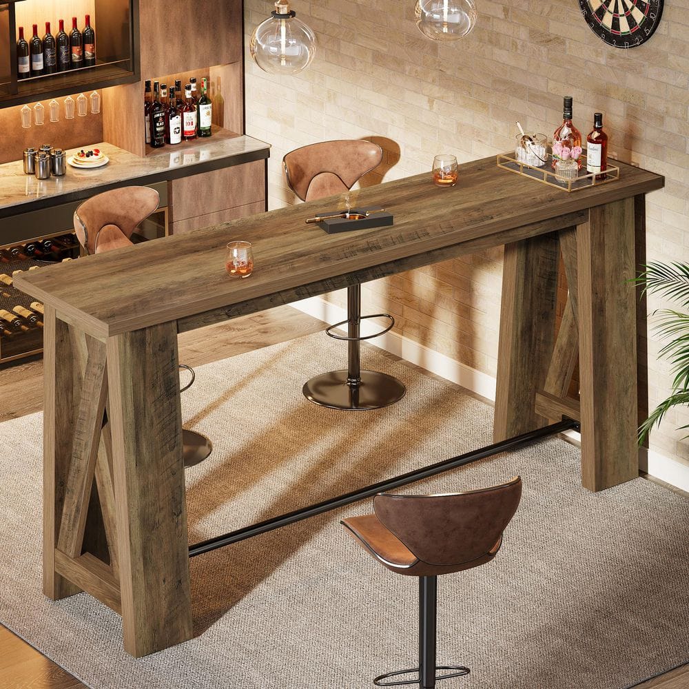 BYBLIGHT Kearsten 37.4 in. H Narrow Bar Table with Foot Rails Double ...