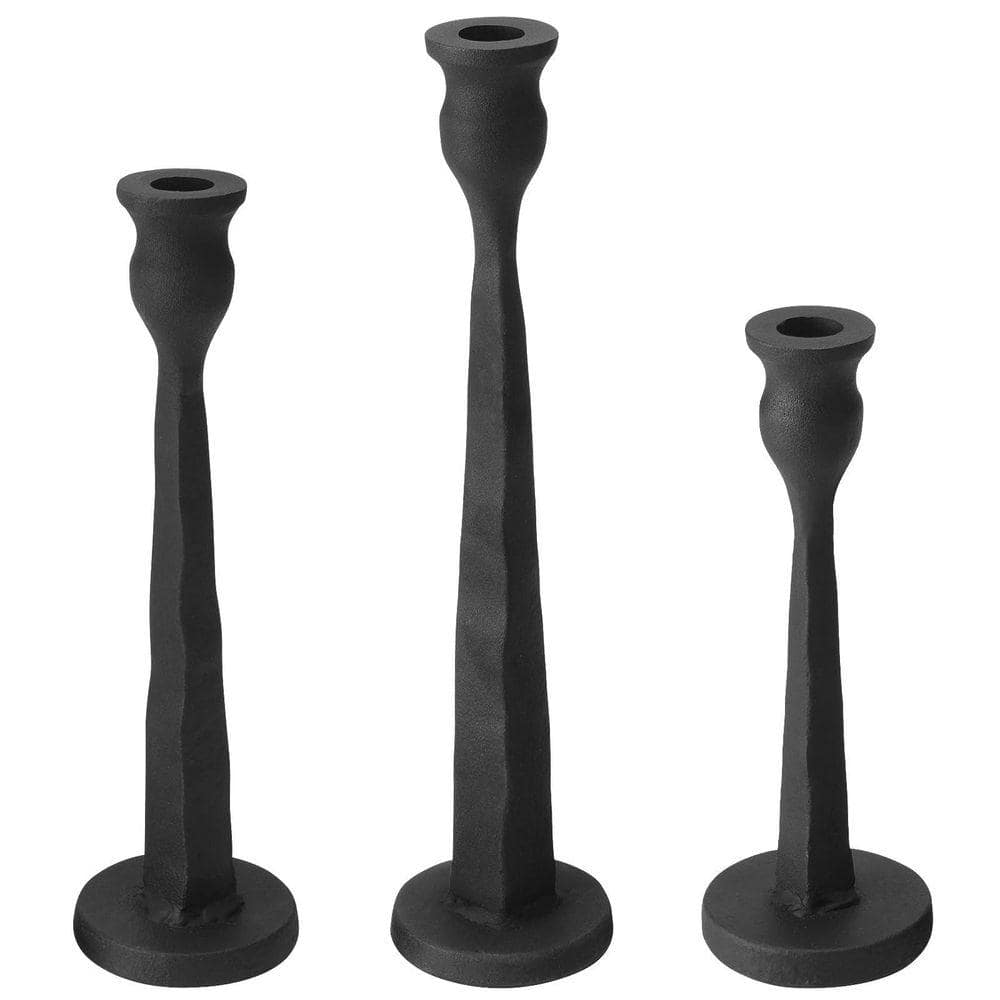 Heavy Duty Cast Metal Black Candlestick Holders Set of 3, Tall Taper ...
