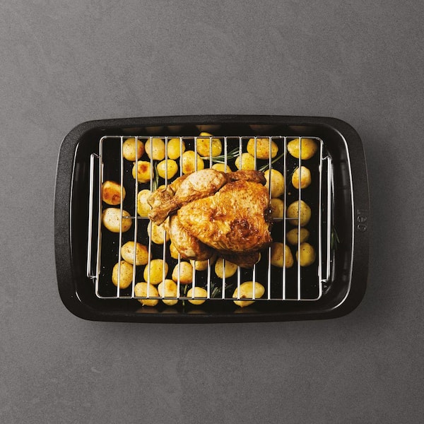 Leo Graphite Nonstick 7 qt. Cast Aluminum Roasting Pan with Removable Rack, Recycled