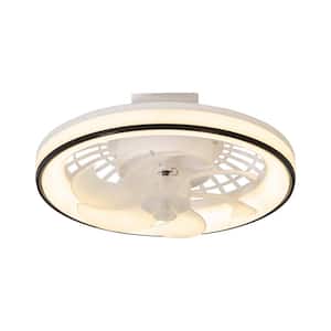 Windara 13 in. LED Indoor Matte White Cage Low Profile Enclosed Flush Mount Ceiling Fan with Light and Remote Control