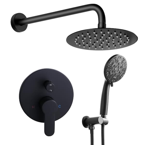 IVIGA 9-Spray Settings 10 in. Wall Mounted Double Rain Fixed Shower Head and Handheld Shower Head 1.8 GPM in Matte Black