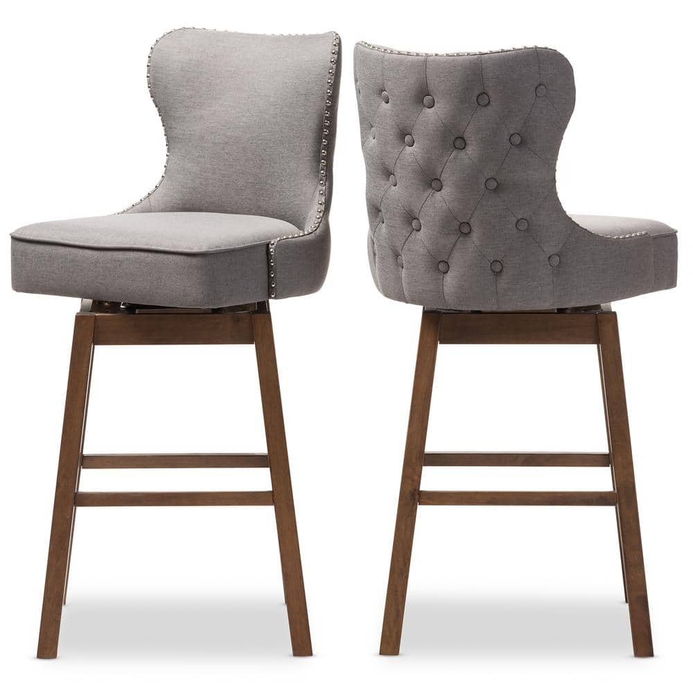 Gray Walnut Upholstered Swivel Bar Stools Set of 2