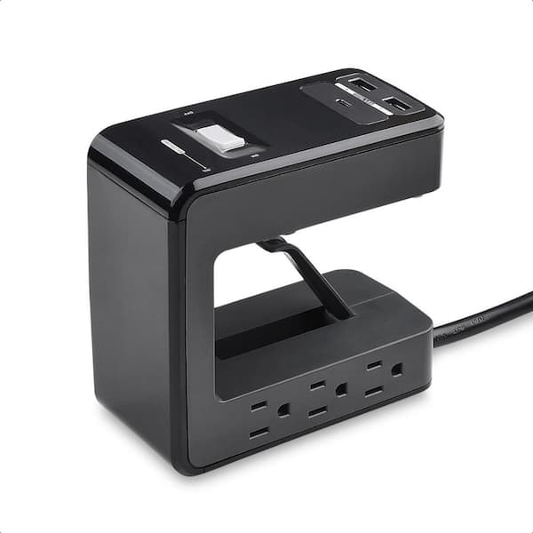 EKIEUDL 6-Outlet Desk Mount Surge Protector Power Strip with 8 ft. Extra Long Cord & USB Port in Black