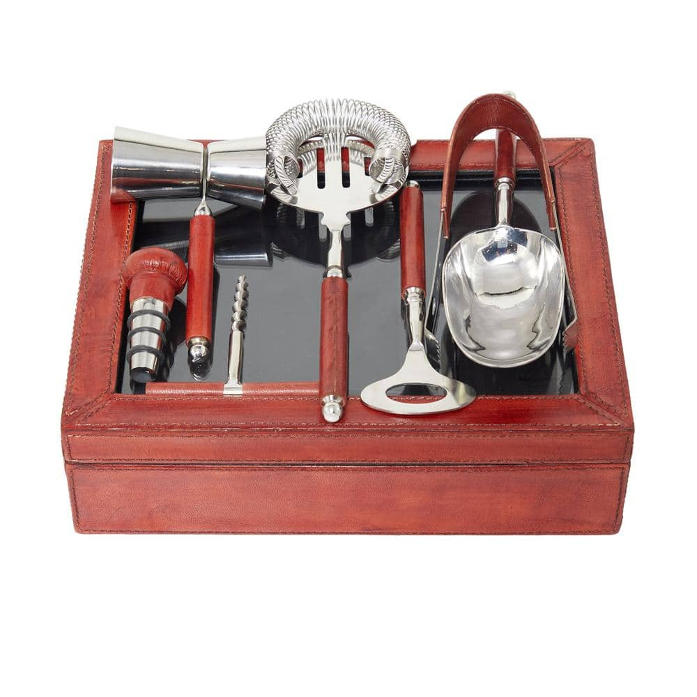 10 Piece Stainless Steel Travel Bar Set in Leather Case