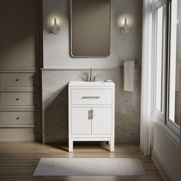 Accra 24in. Single Sink Freestanding White Bath Vanity with Pure White Quartz Top Assembled
