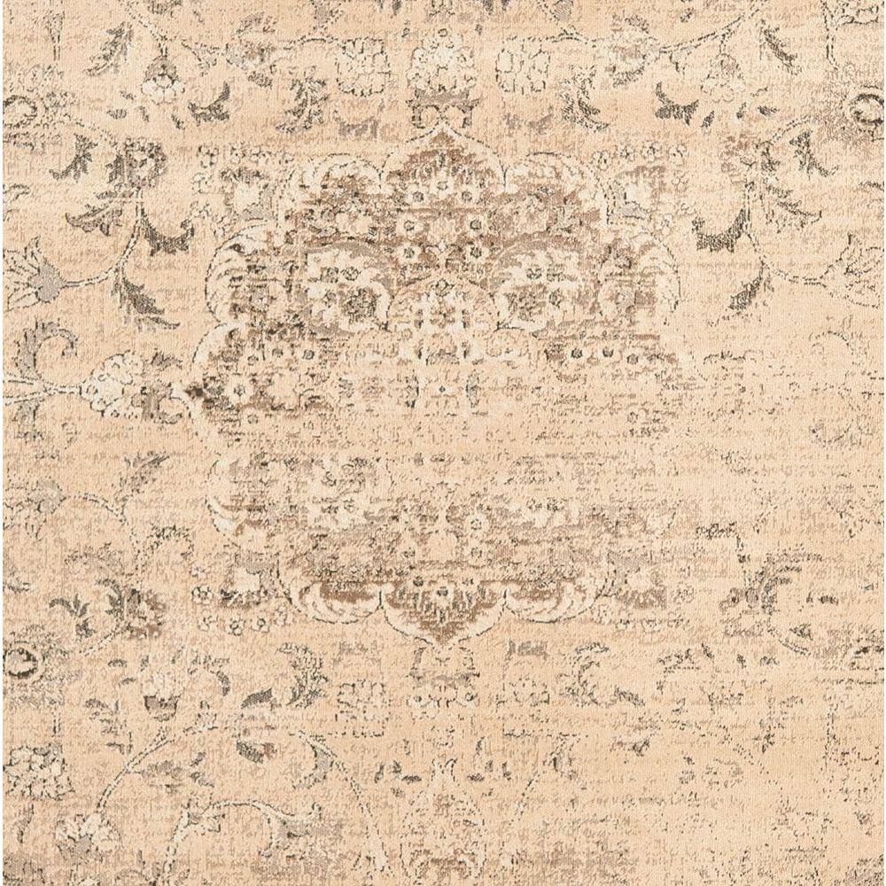 Vintage Warm Beige Floral Rectangular Viscose Area Rug, 9' x 12'