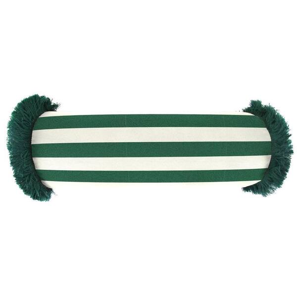 Jordan Manufacturing Sunbrella 7 in. x 20 in. Mason Forest Green Bolster Outdoor Pillow with Forest Green Fringe
