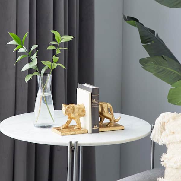Litton Lane Gold Metal Leopard Bookends (Set of 2)