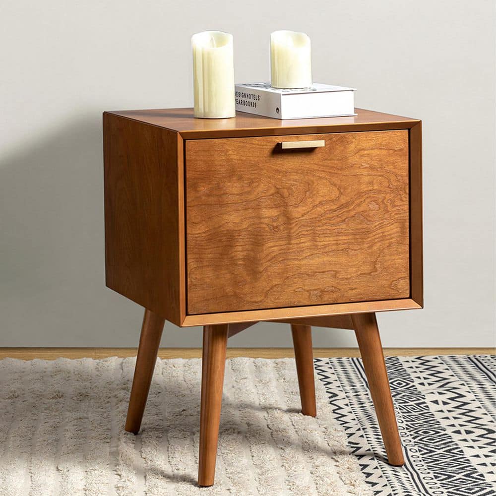 JAYDEN CREATION Frieda Acorn 2-Drawer Nightstand with Built-in
