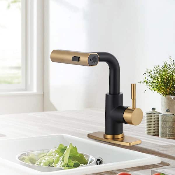 11.3 in. Single Handle Pull Down Sprayer Kitchen Faucet with Advanced Spray and 360° Spout Swivel in Black and Gold