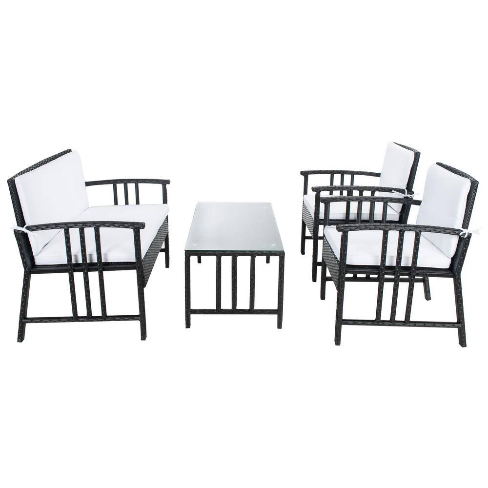 Reslor Black Wicker 4-Piece Outdoor Living Set with White Cushions