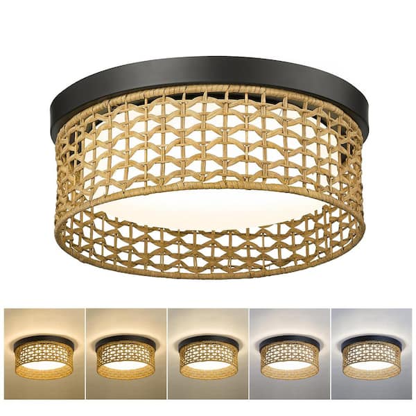 JAZAVA 11 in. 24-Watt Modern White Integrated LED Flush Mount with White Acrylic Shade with No Bulbs Included