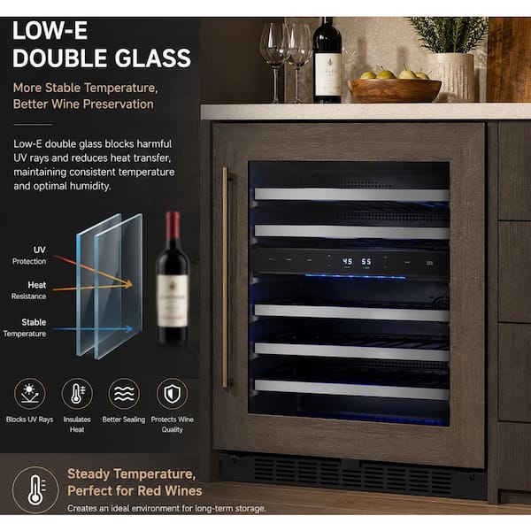 Transcend 24 in. 46-Bottle Single Door Dual Zone Freestanding or Built-In Wine Cooler in Custom Colored Panel Ready