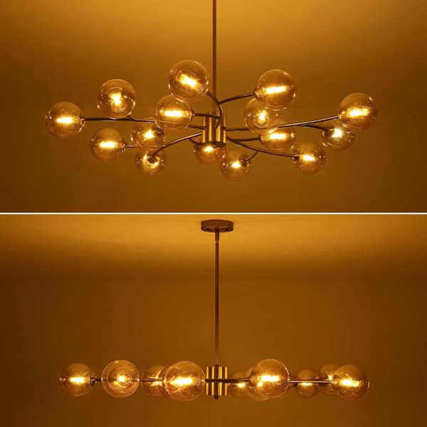 Y'INSP 15-Light Mid-Century Brass Sputnik Style Branch Chandelier