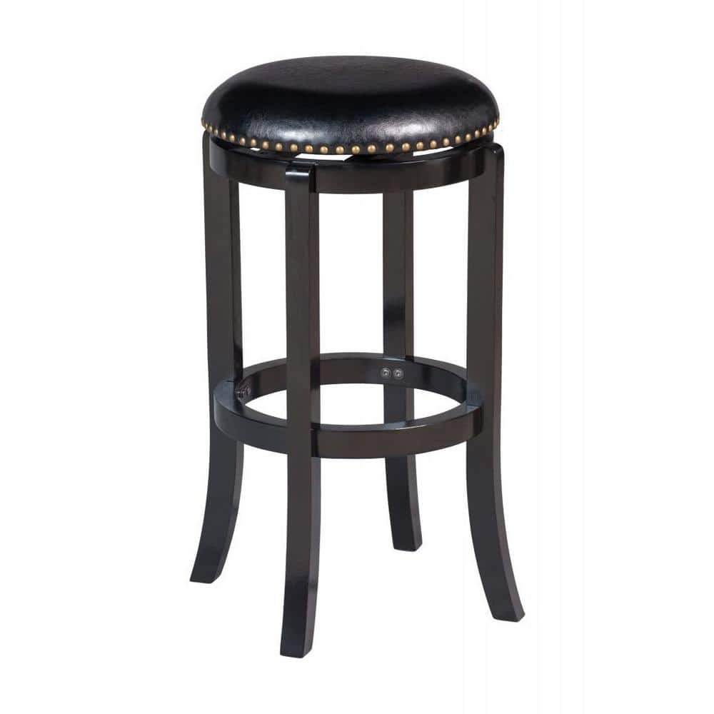 Cordova 29" Traditional Black Leather Swivel Counter Stool