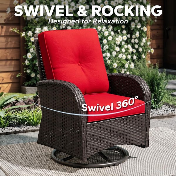 JOYSIDE 6-Piece Deep Brown Wicker Outdoor Patio Conversation Set