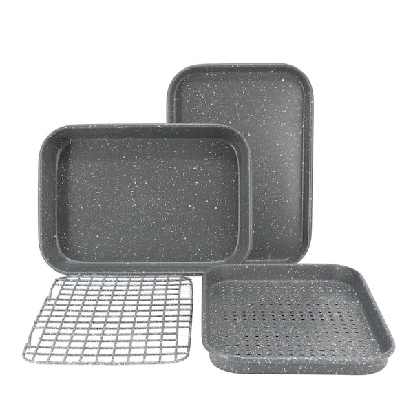 Greystone 4 Piece Nonstick Carbon Steel Toaster Oven Bakeware Set in Speckled Grey