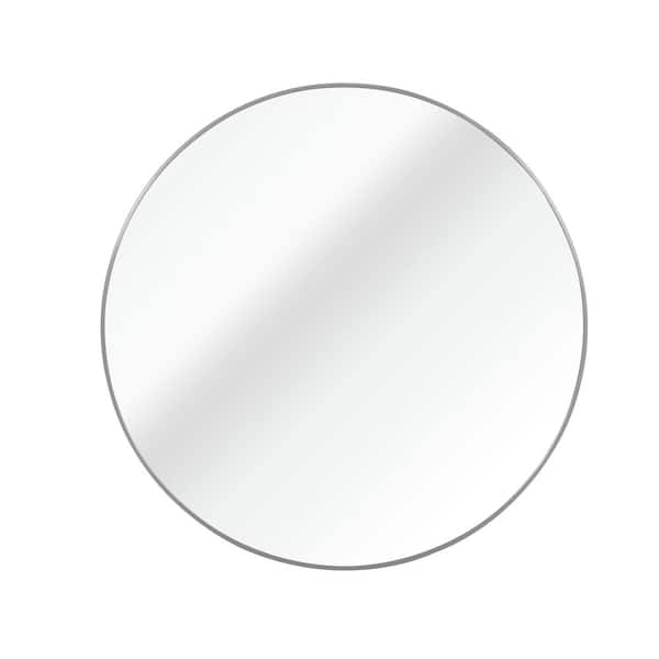 HUOVTR 42 in. W x 42 in. H Silver Modern Round Framed Decorative Mirror