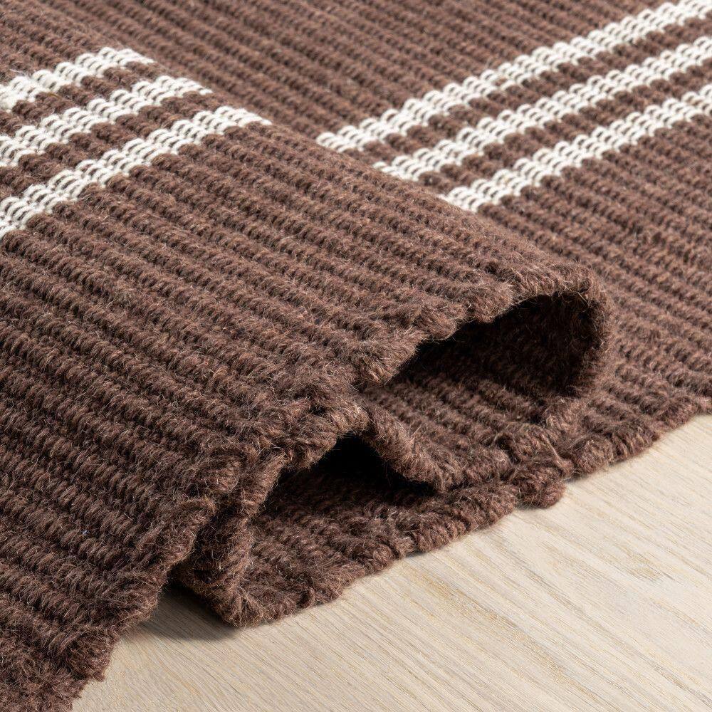 Handmade Dark Brown Wool Striped 10' x 14' Area Rug