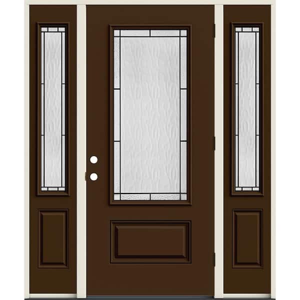 60 in. x 80 in. Left-Hand 3/4 Lite Decorative Glass Wendover Dark Chocolate Fiberglass Prehung Front Door w/Sidelites