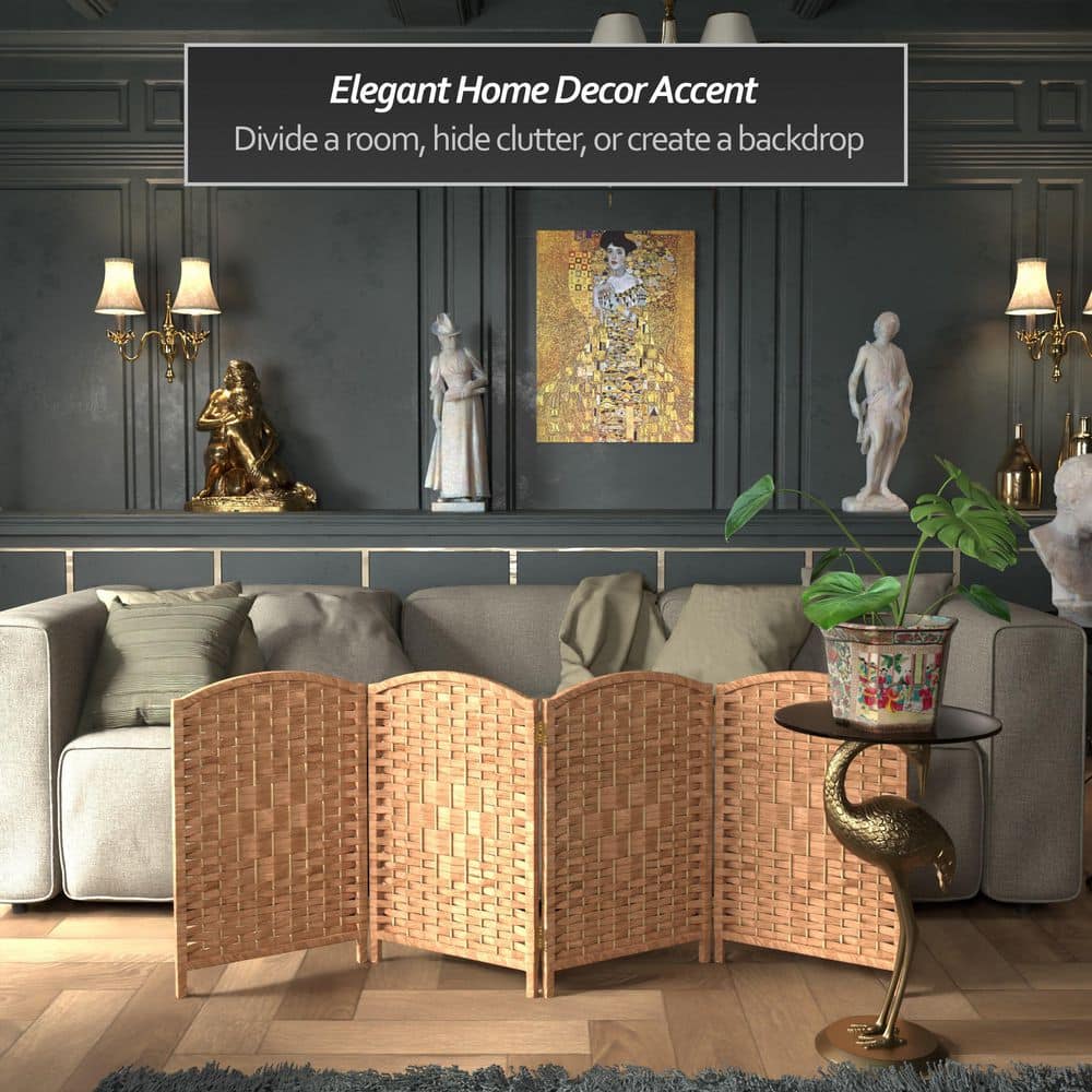 Natural Fiber 2 Ft Tall Folding Screen with 4 Panels