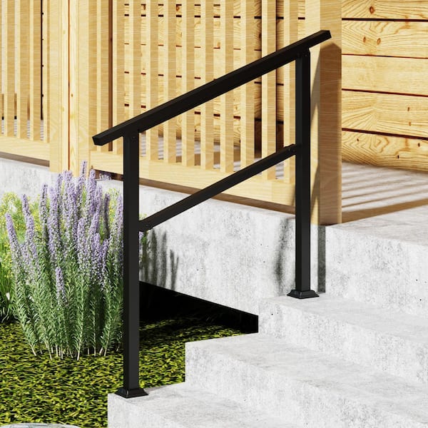 36 in. H x 3.3 ft. W Black iron Rail Kit Handrails for Outdoor Steps Fit 2 or 3 Steps Stair Railing in Black