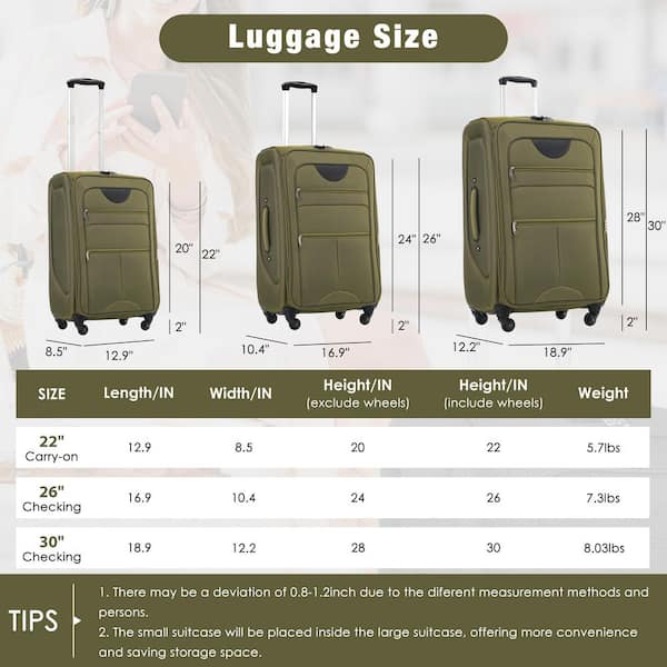 Merax 5-Piece Army Green Polyester Softside Spinner 25% Expandable