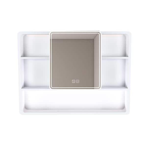 35 in. W x 28 in. H Rectangular Aluminium Medicine Cabinet with Mirror, LED Light, Hair Dryer Holder & Anti-Fog, White