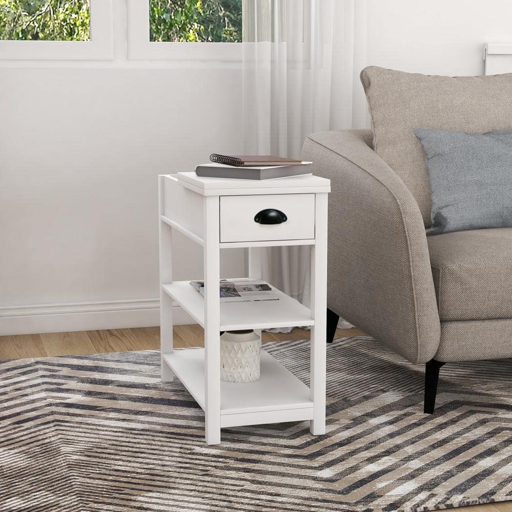 11.81 in. W White 23.62 in. H. Rectangle Wood End Table with Shelves
