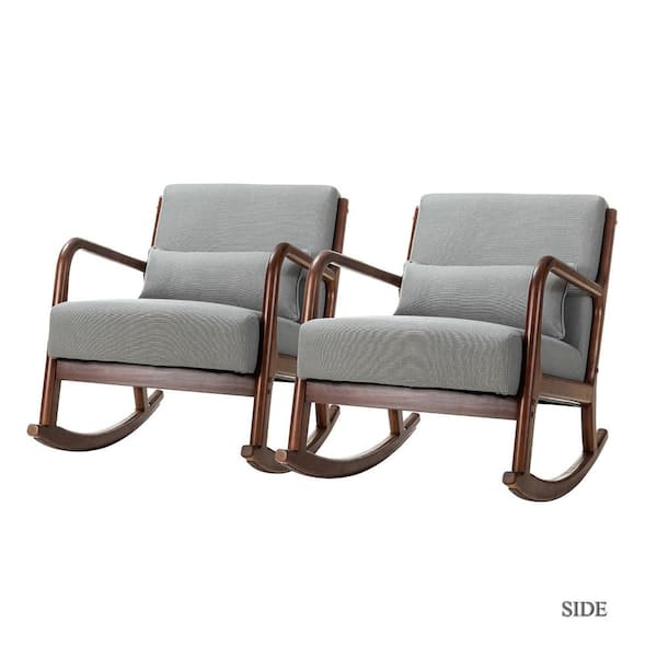JAYDEN CREATION Cecilia Grey Rocking Chair with with a Lumbar Pillow (Set of 2)