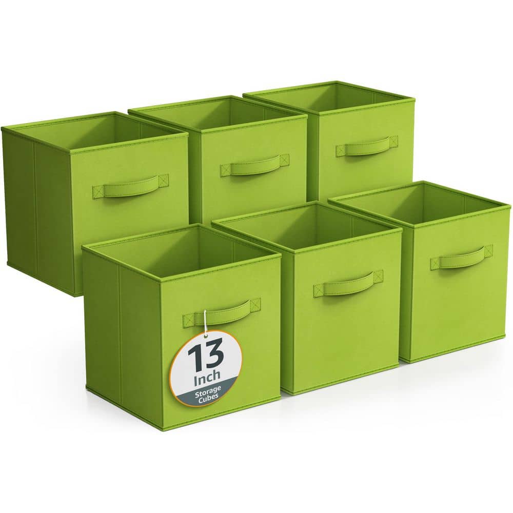 Large Storage Cubes with Handles, Green 13 in x 13 in Fabric Decorative Bas