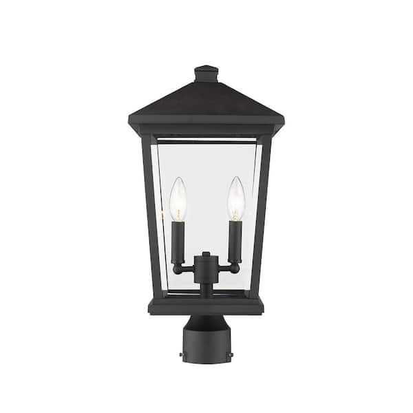 Unbranded Beacon 2-Light Black 19.5 in. Aluminum Hardwired Outdoor Weather Resistant Post Light Round Fitter with No Bulb Included
