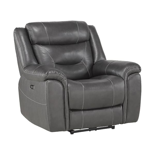 Lazzara Barbal Dark Gray Leather Match Power Recliner with Power Headrest and USB Port
