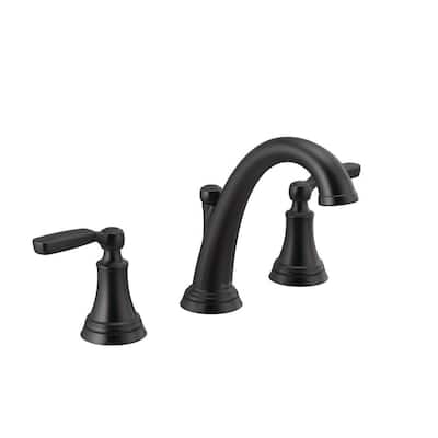 Woodhurst 8 in. Widespread 2-Handle Bathroom Faucet with Metal Drain Assembly in Matte Black