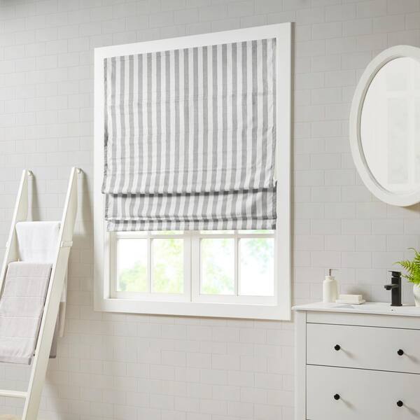 Madison Park Hampton Grey Cordless Light Filtering Yarn Dyed Striped Polyester Roman Shade 35 in. W x 64 in. L