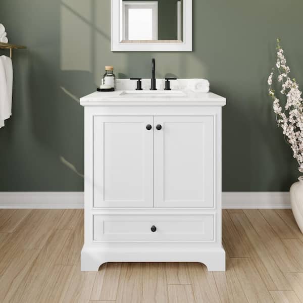 Deborah 30 in. Single Freestanding White Bath Vanity with Carrara Cultured Marble Top
