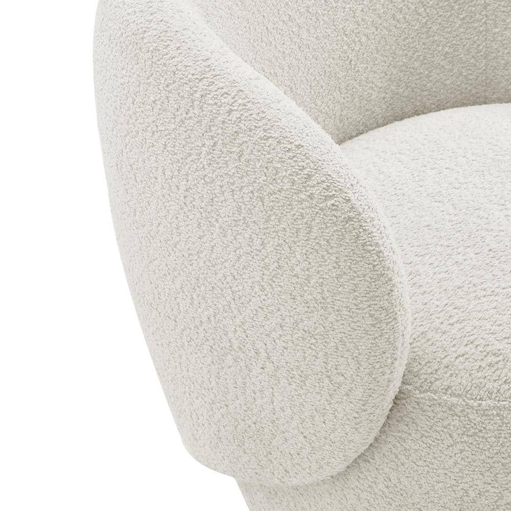 Cream Swivel Barrel Accent Chair with Wood Base