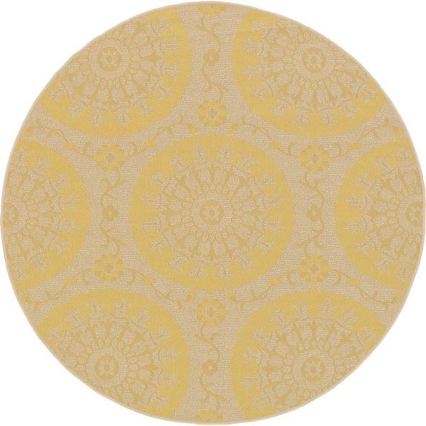 Outdoor Medallion Yellow 6' 0 x 6' 0 Round Rug