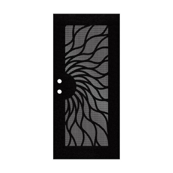 Unique Home Designs 36 in. x 80 in. Sunfire Black Left-Hand Surface Mount Aluminum Security Door with Black Perforated Metal Screen