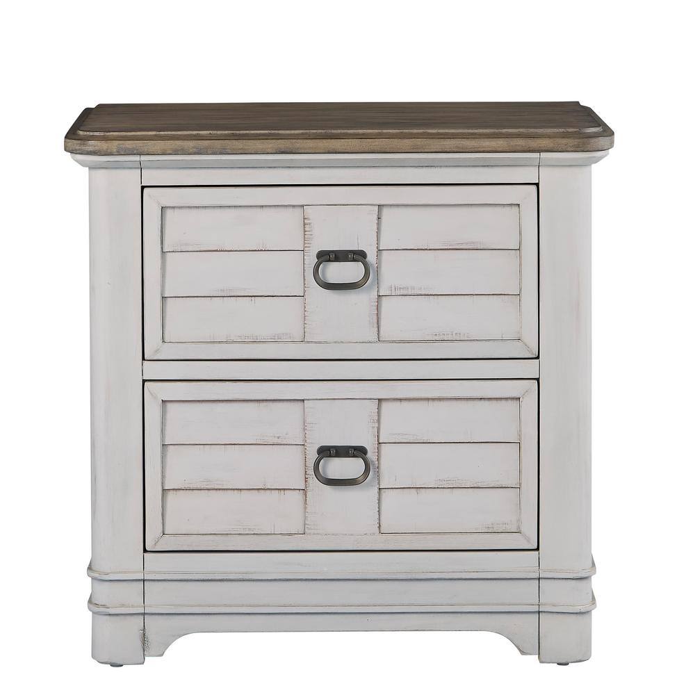 Meadowbrook White-Washed Wood Two Drawer Nightstand