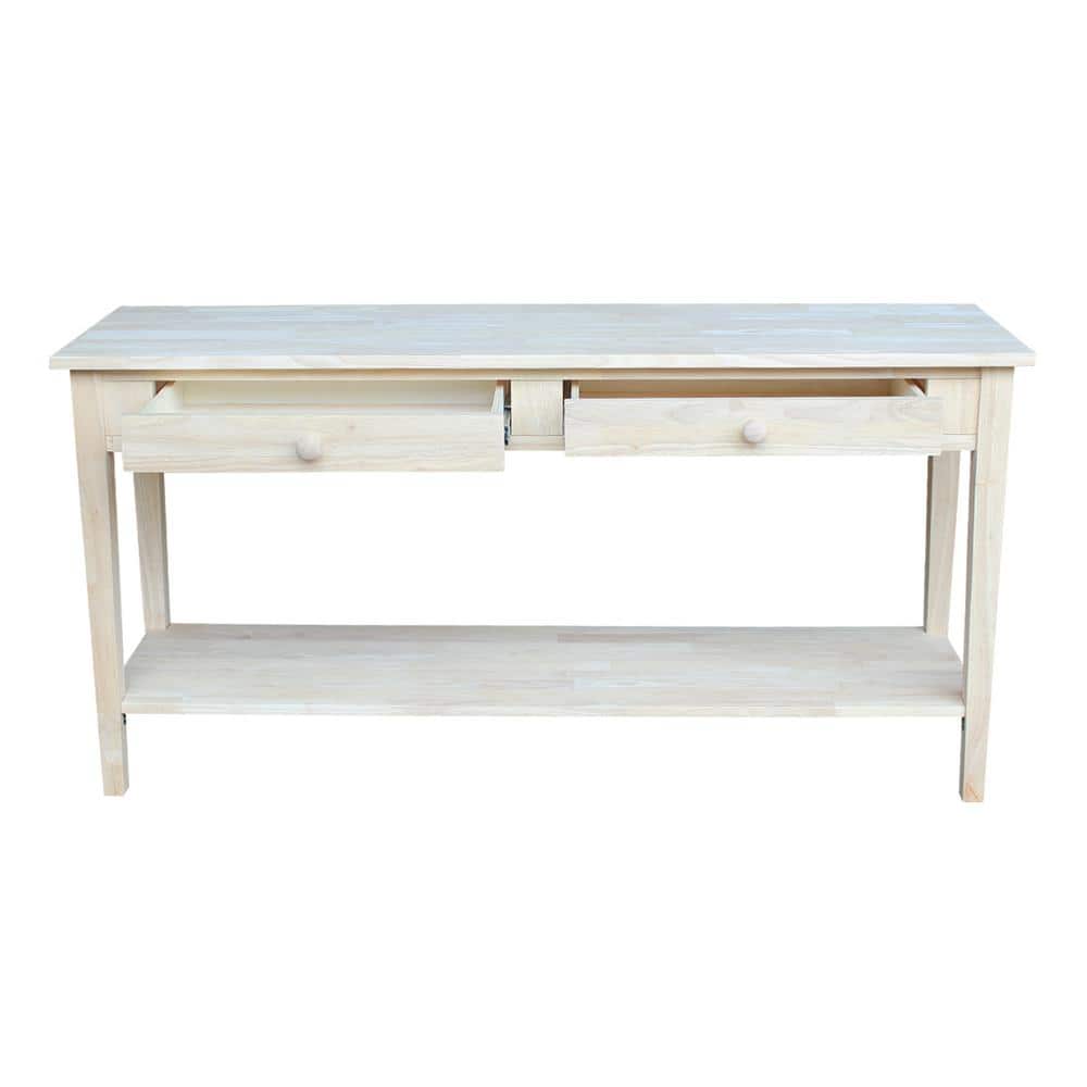 Spencer Extended Length Unfinished Light Brown Solid Wood Console Table with Storage