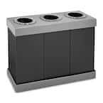 28 Gal. Black Corrugated Plastic 3-Compartment Indoor Trash Can and Recycling Bin