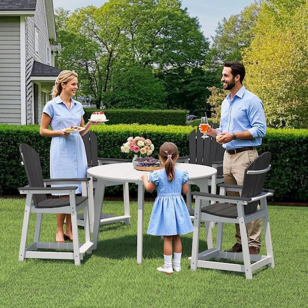 Yardgrace White and Gray HDPE Tall Adirondack Chair (Set of 4) High Back Footrest Widened Arms