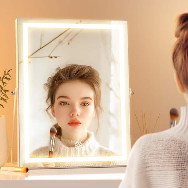 Vosuja 10.6 in. W x 13.8 in. H White LED Makeup Mirror with