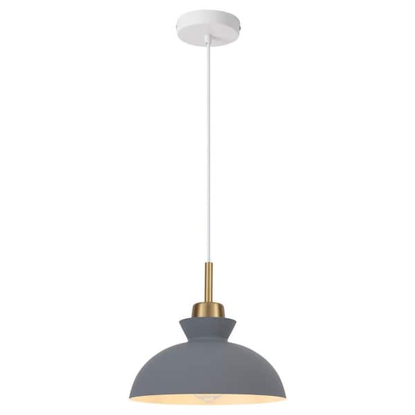 1-Light Metal Hanging Ceiling Pendant Light Chandelier Light Fixture with Gray Shade for Kitchen Island