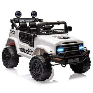 12V Ride on Truck Car with Remote Control Spring Suspension, LED Lights, Music, 3 Speeds, White