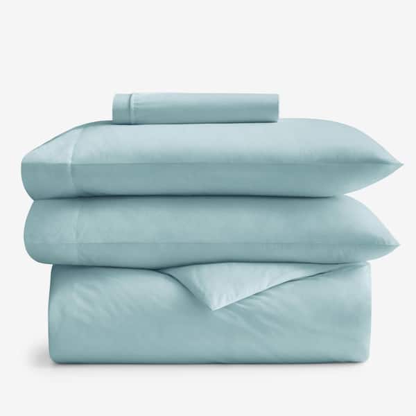 The Company Store Company Cotton Pale Blue Cotton Percale Twin Duvet Cover & Sheet Bundle